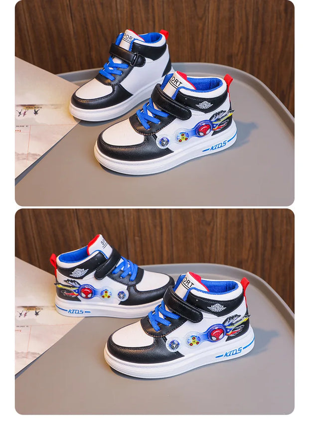 Disney Boys Fashion Sport Shoes Cartoon Spiderman Children's Sneakers Anti-slip Basket Shoes Student Shoes for Kids Size 26-37