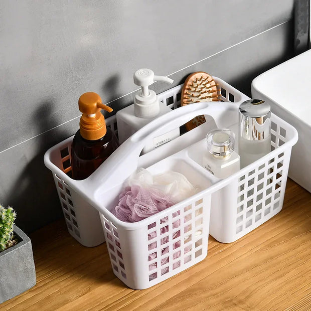 Plastic Shower Caddy Basket with Compartments, Portable Cleaning Supply Storage Organizer with Handle for College Dorm Bathroom