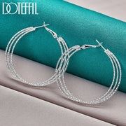 DOTEFFIL 925 Sterling Silver Round Three Circle 50mm Hoop Earrings For Woman Wedding Engagement Party Fashion Charm Jewelry