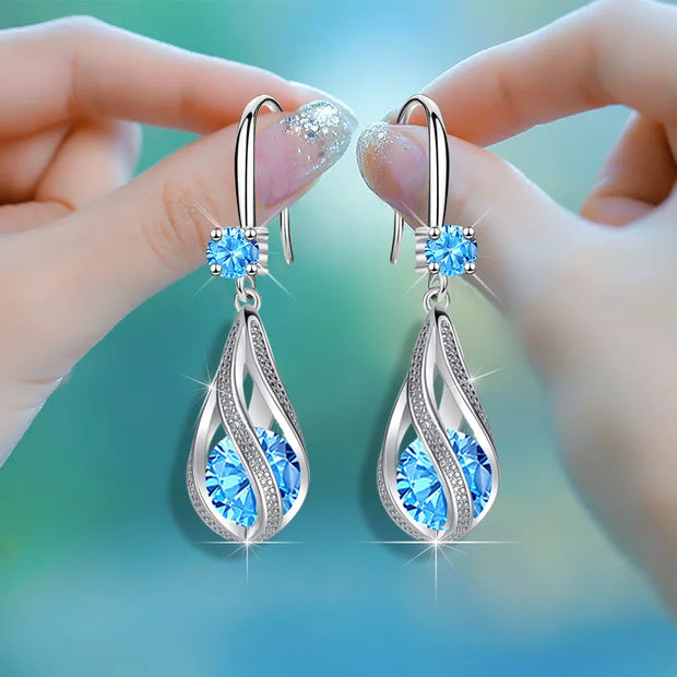 Hot shining 925 Sterling silver fine blue Crystal earrings for women luxury fashion jewelry party wedding accessories gifts