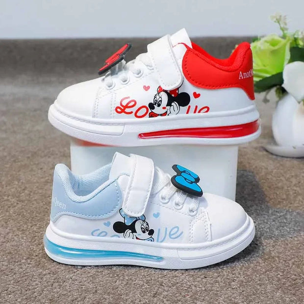 Disney Children's Cartoon Cute Mickey Mouse Casual PU Leather Casual Board Shoes Boys Girls Sports Running Shoes Kid's Sneakers