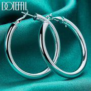 DOTEFFIL 925 Sterling Silver 50mm Round Smooth Big Circle Hoop Earrings For Woman Fashion Party Wedding Jewelry