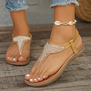 Bohemian Beaded Sandals Women Summer Beach Fashion Crystal Clip Toe Sandalias Mujer Soft Sole Flat Heels Flip Flops Shoes Woman