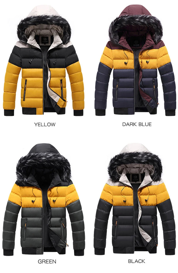 2023 Men's Winter Jacket Casual Warm Thick Waterproof Parkas Coat Men Outwear Windproof Fur Collar Hat Parka Brand Jacket Male