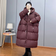 Janveny 2024 New Winter Hooded Drawstring Loose Puffer Jacket Women Solid Casual Silhouette Long 90% White Duck Down Warm Coat