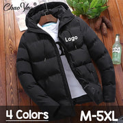 Custom Logo Winter Warm Thick Men Jacket Casual Parkas Hoodie Cotton DIY Zipper Warm Korean Style Fitness Fashion Mens Coat