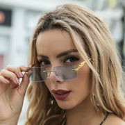 New Rimless Rectangle Vintage Metal Leopard Head Sunglasses Fashion Frameless Tinted Glasses Shades for Women Men