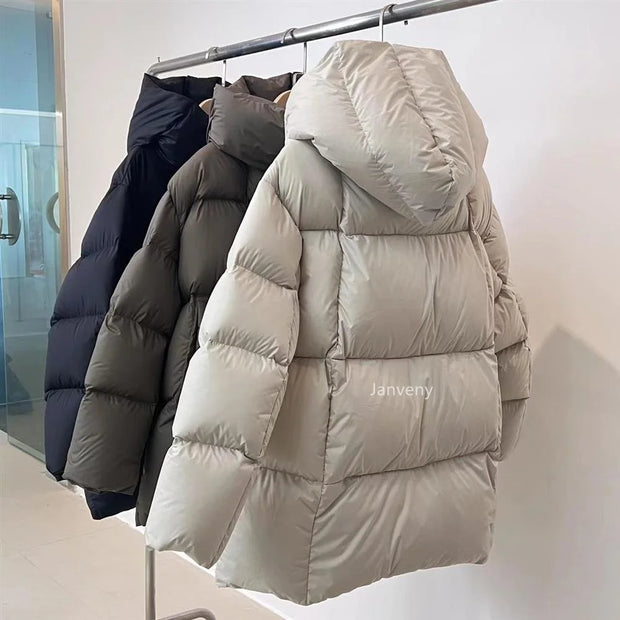 Janveny Winter 90% White Duck Down Jacket Women 2024 Fashion Female Thick Warm Fluffy Parkas Loose Oversized Puffer Coat Outwear