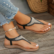 Bohemian Beaded Sandals Women Summer Beach Fashion Crystal Clip Toe Sandalias Mujer Soft Sole Flat Heels Flip Flops Shoes Woman