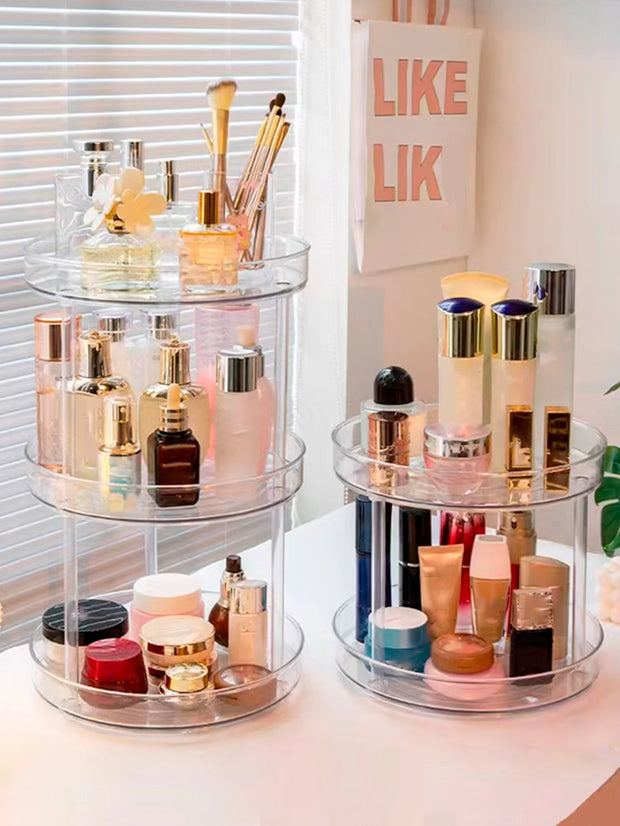 Transparent rotating multi-layer desktop cosmetics shelf storage box desktop dresser skin care products perfume tray