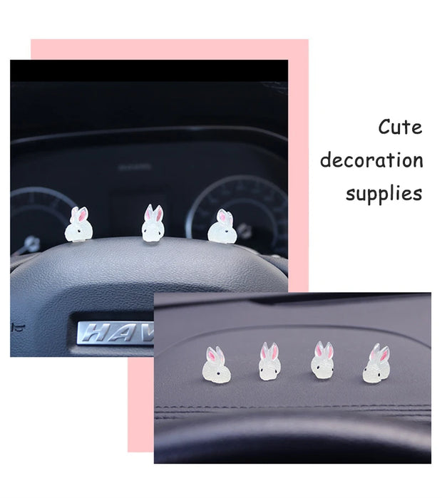 Cute Mini Bunny Car Light-emitting Ornament for Automobile Center Console Steering Wheel Rear Mirror Luminous Rabbit Decoration