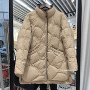 Lagabogy 2024 Mid-Long Puffer Jacket Winter Women Simple White Duck Down Coat Stand Collar Parka Female Single Breasted Outwear