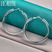 DOTEFFIL 925 Sterling Silver 50mm Round Smooth Big Circle Hoop Earrings For Woman Fashion Party Wedding Jewelry